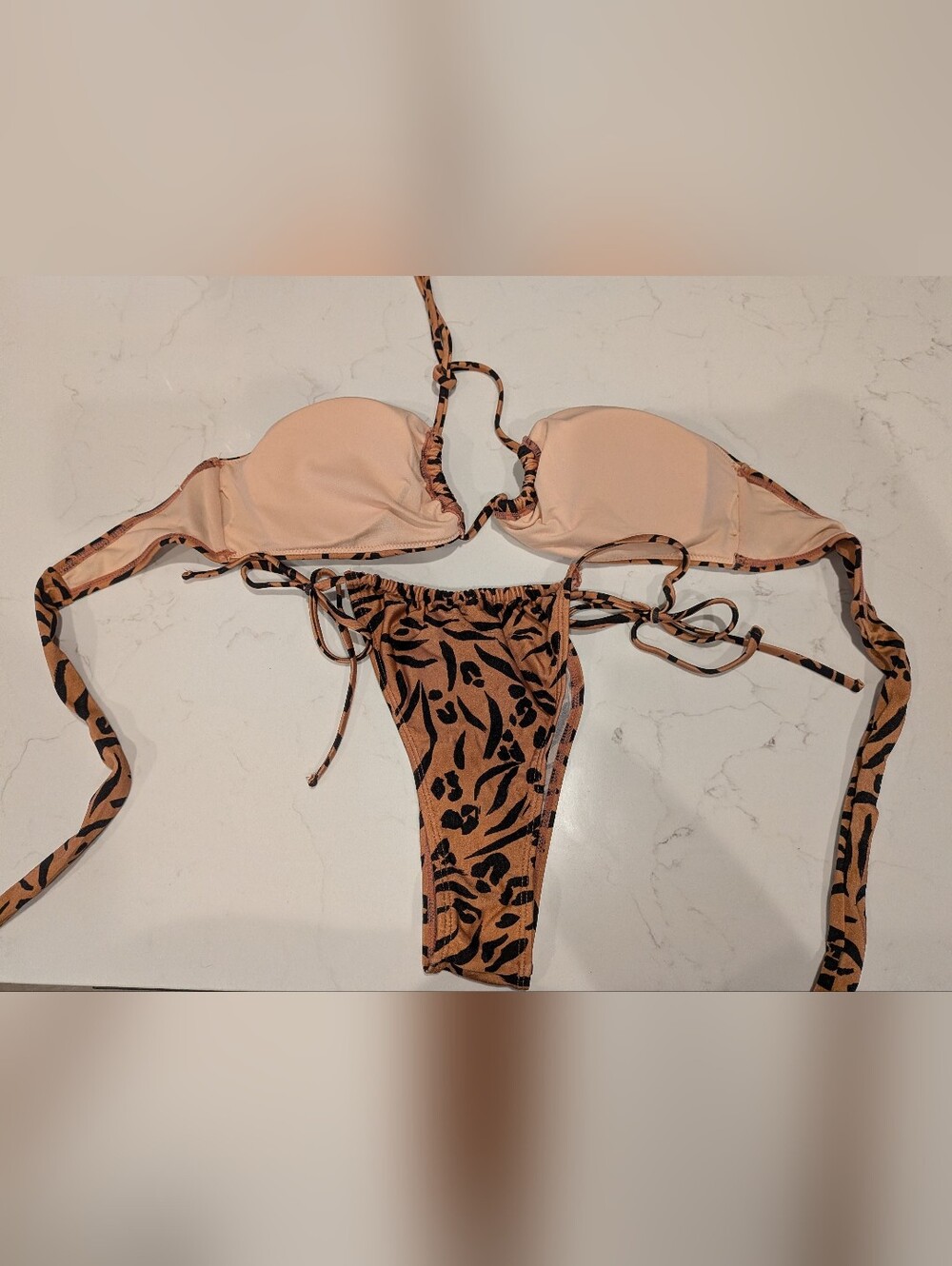 NEW Cupshe Brown Animal Print Tie-Side Bikini - Picture 4 of 6